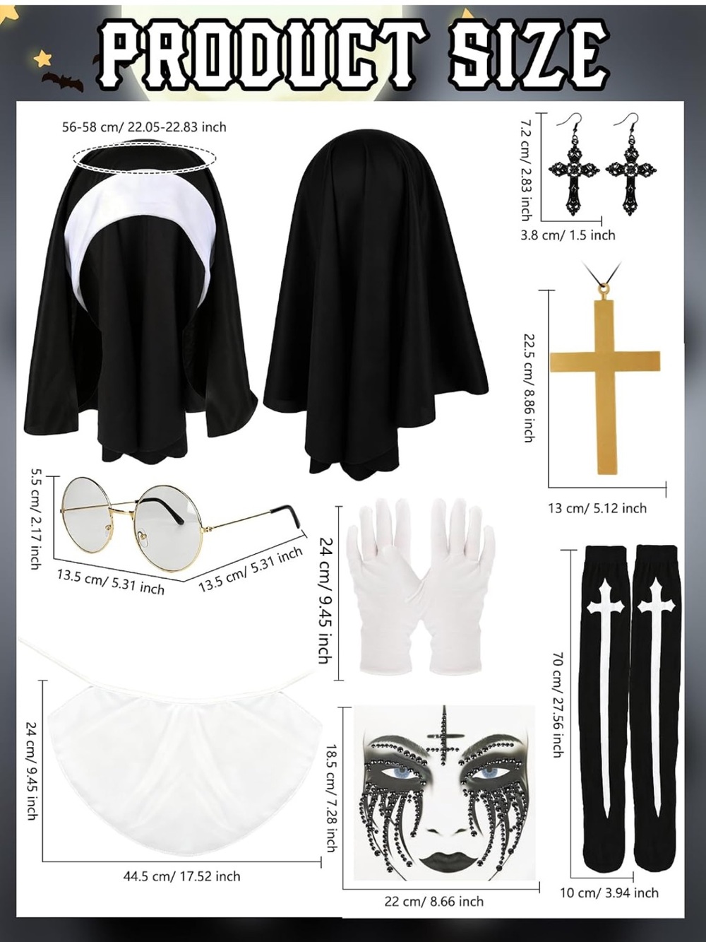 8 Pcs Halloween Nun costume set